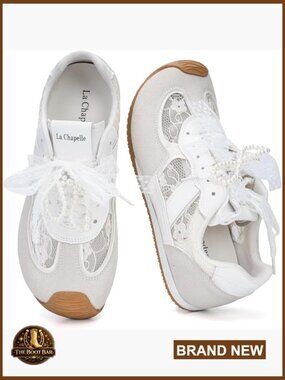 Classic Casual Leather Sneakers Girly Lace Bow Comfortable Walking Shoes